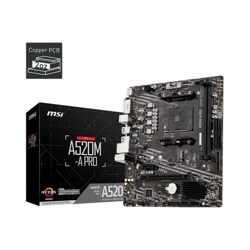 Mainboard MSI A520M-A PRO ( Chipset AMD A520 , Socket AM4, DDR4 64GB, MATX )